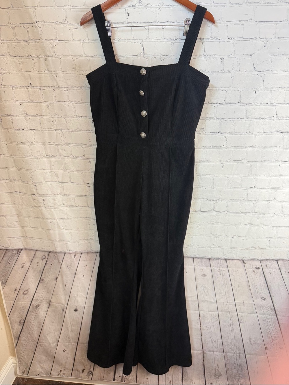 Jealous Tomato Black Square-Neck Wide-Leg Jumpsuit with Button Front